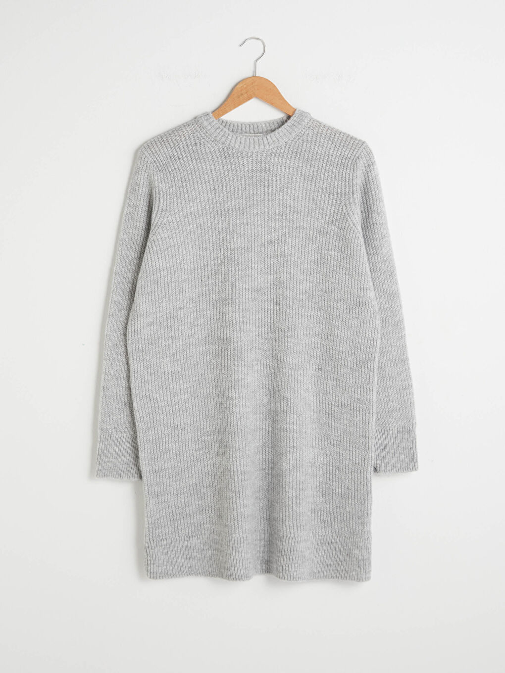 Crew Neck Plain Long Sleeve Women's Knitwear Tunic-4