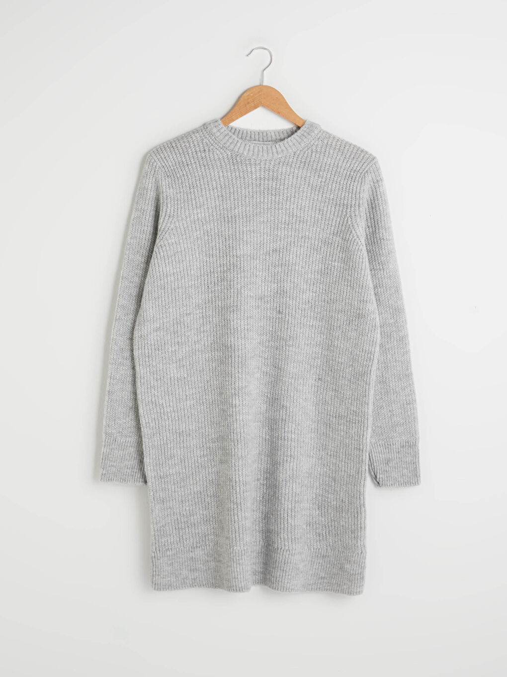 Crew Neck Plain Long Sleeve Women's Knitwear Tunic-5