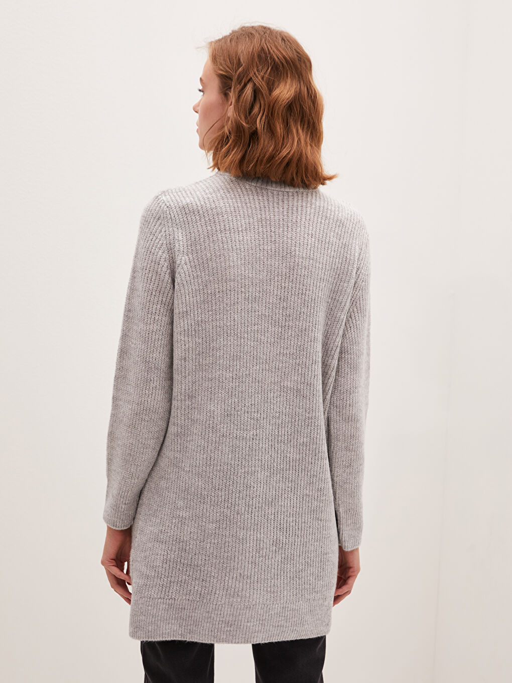 Crew Neck Plain Long Sleeve Women's Knitwear Tunic-2