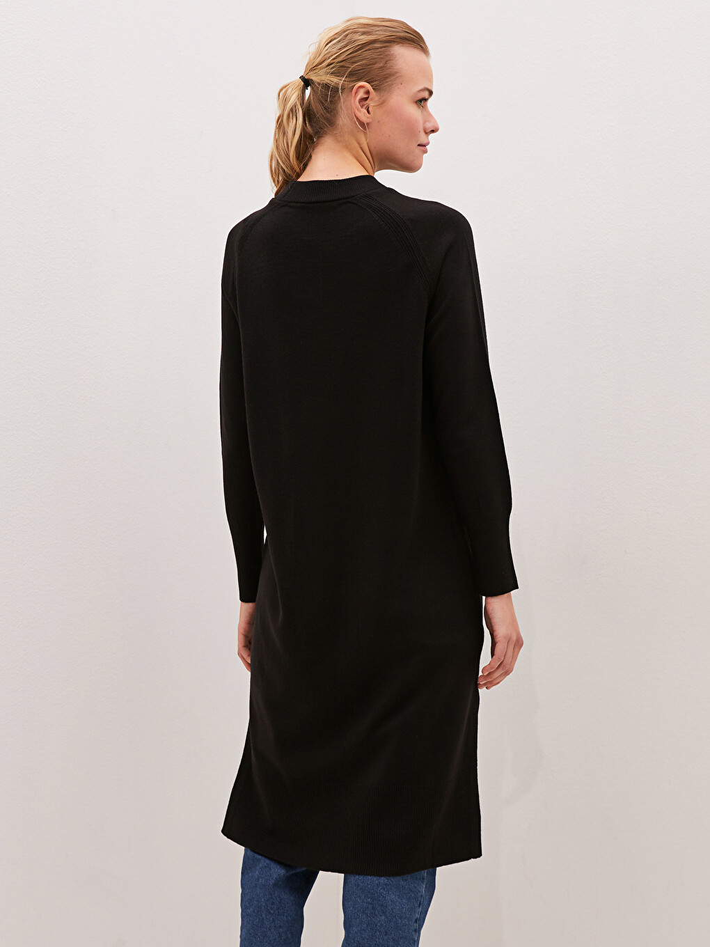 Crew Neck Plain Long Sleeve Women's Knitwear Tunic-3