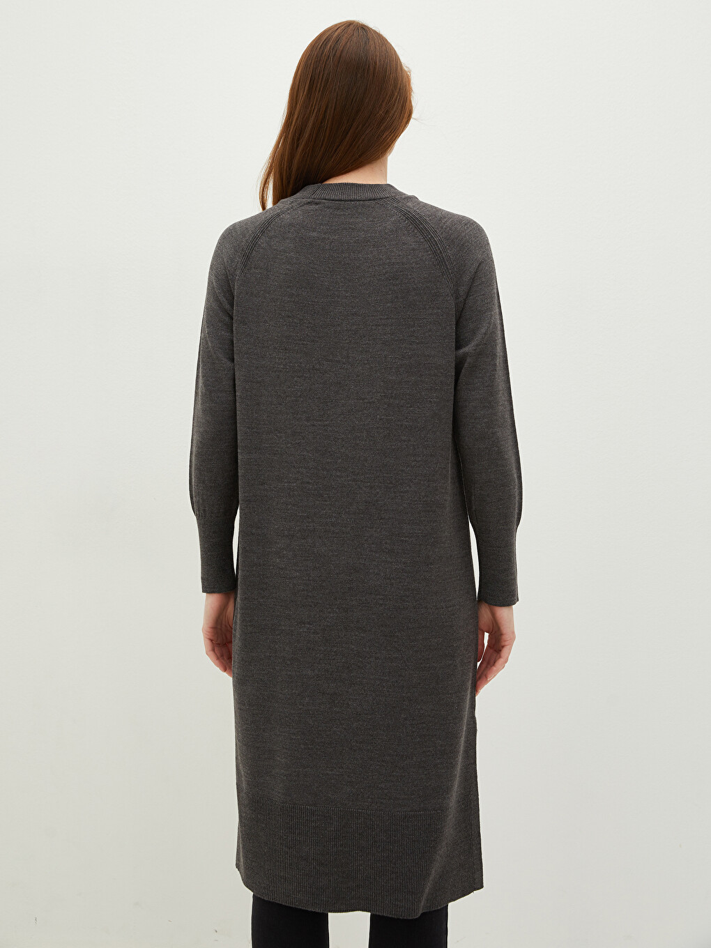 Crew Neck Plain Long Sleeve Women's Knitwear Tunic-4