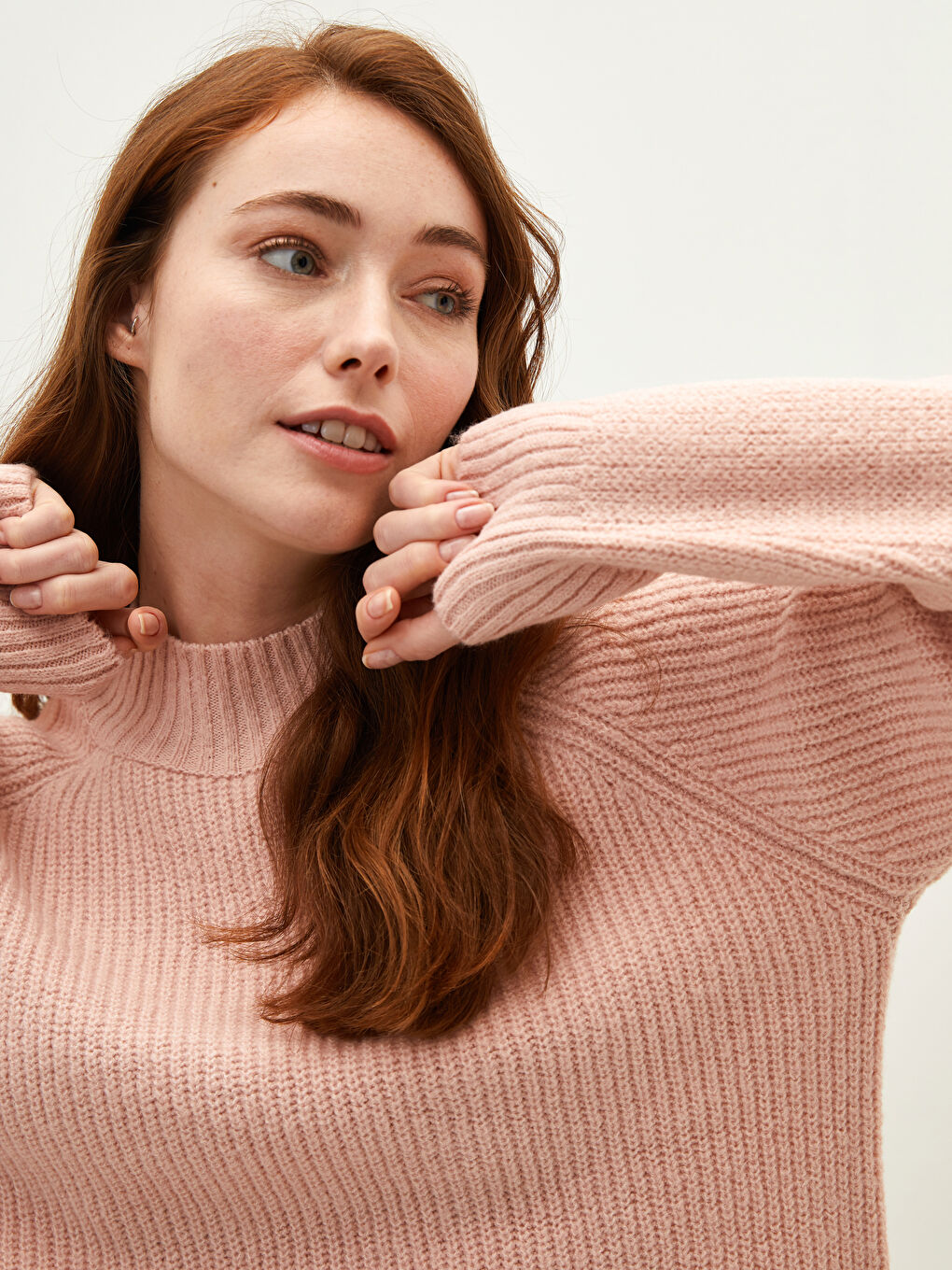 Half Turtleneck Plain Long Sleeve Women's Knitwear Tunic-3