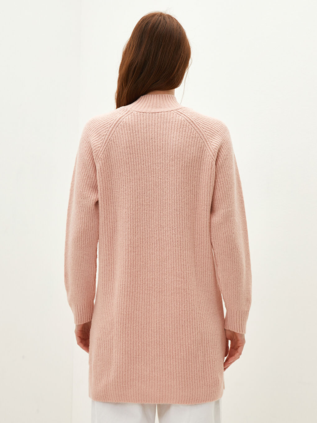 Half Turtleneck Plain Long Sleeve Women's Knitwear Tunic-4