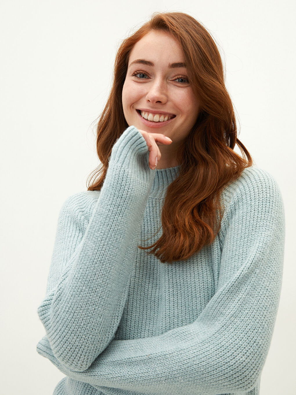 әйелдерге арналған биік жағалы өрнексіз ұзын жең трикотаж туника