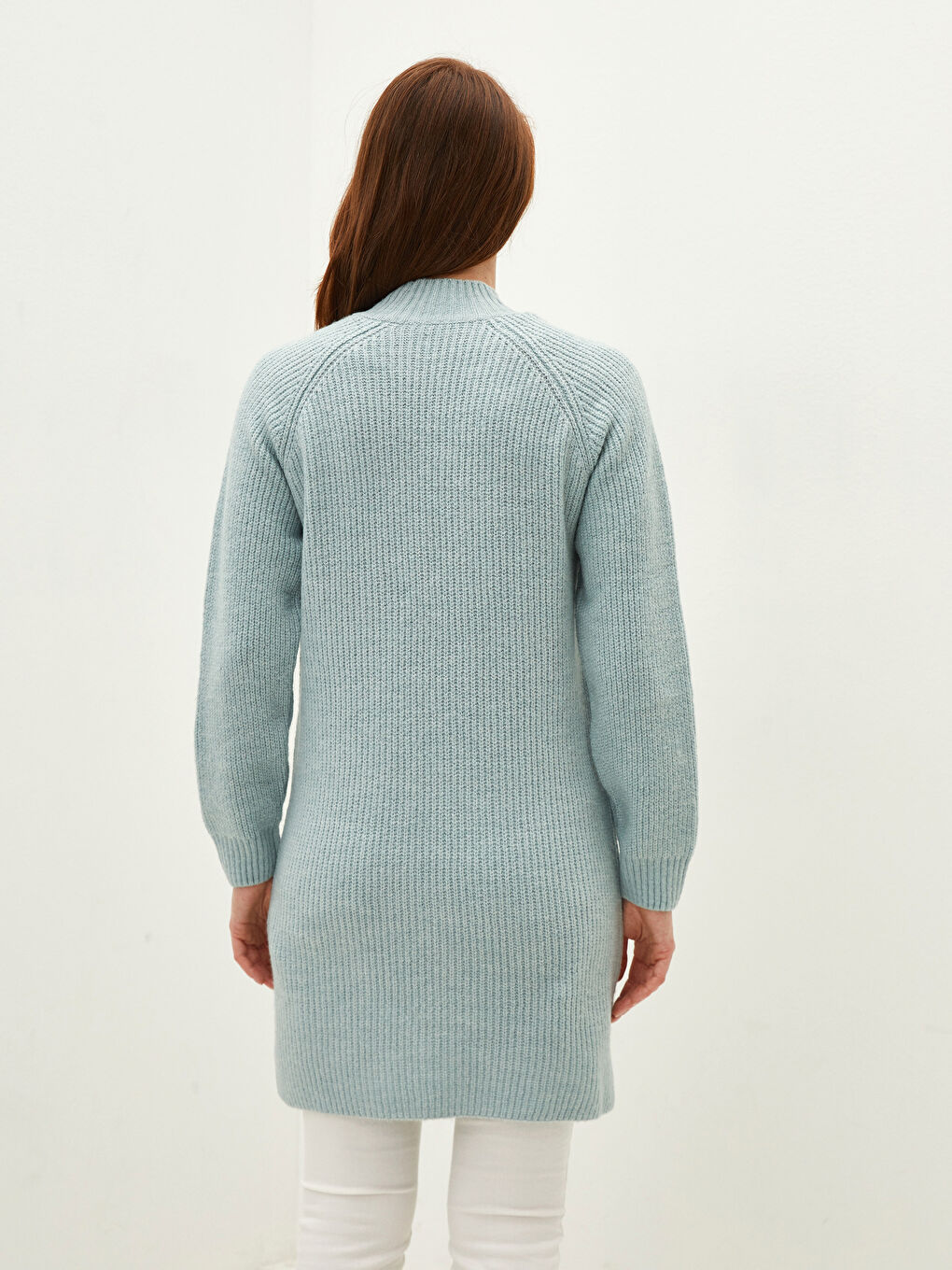 әйелдерге арналған биік жағалы өрнексіз ұзын жең трикотаж туника-2