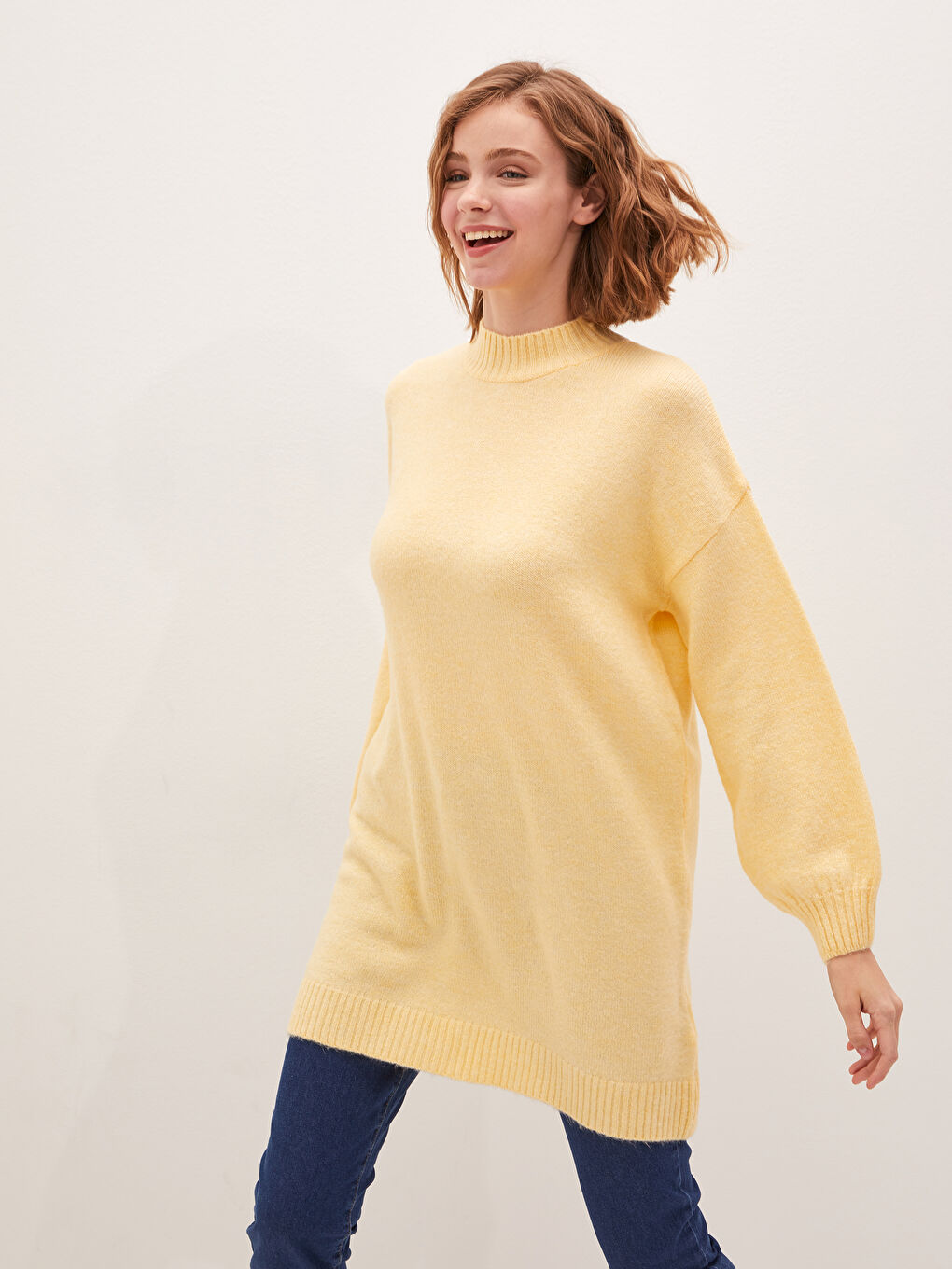 Half Turtleneck Oversize Women's Knitwear Tunic-3