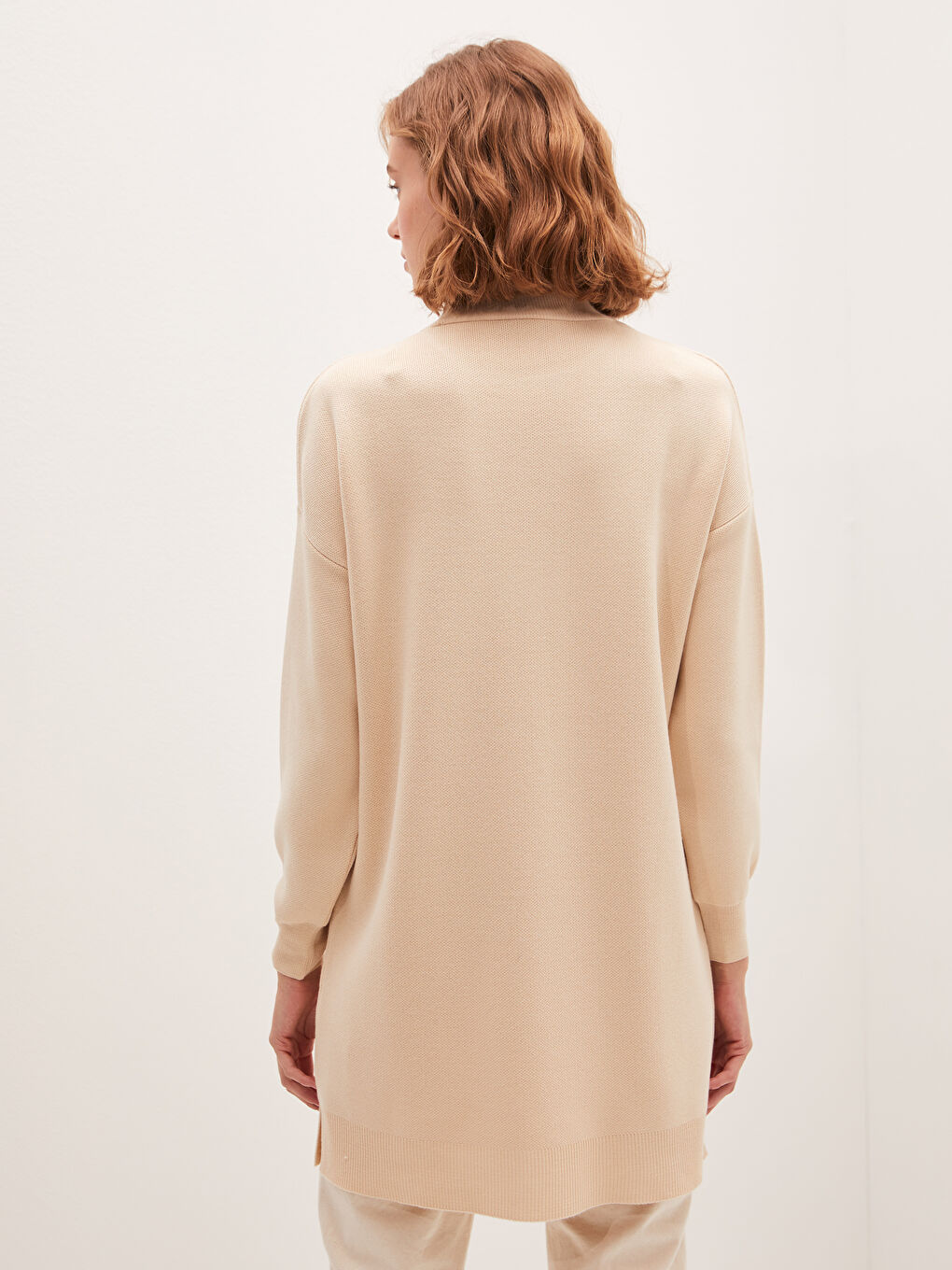 Tunique Femme En Tricot Surdimensionnée À Manches Longues Et Col Montant-3