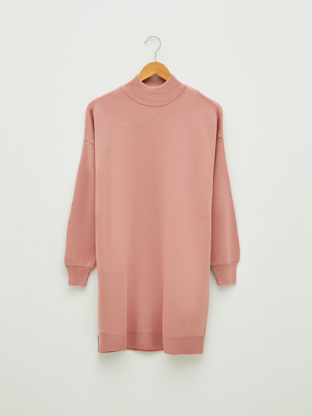 Mock Turtleneck Plain Long Sleeve Oversize Knitwear Women's Tunic-5