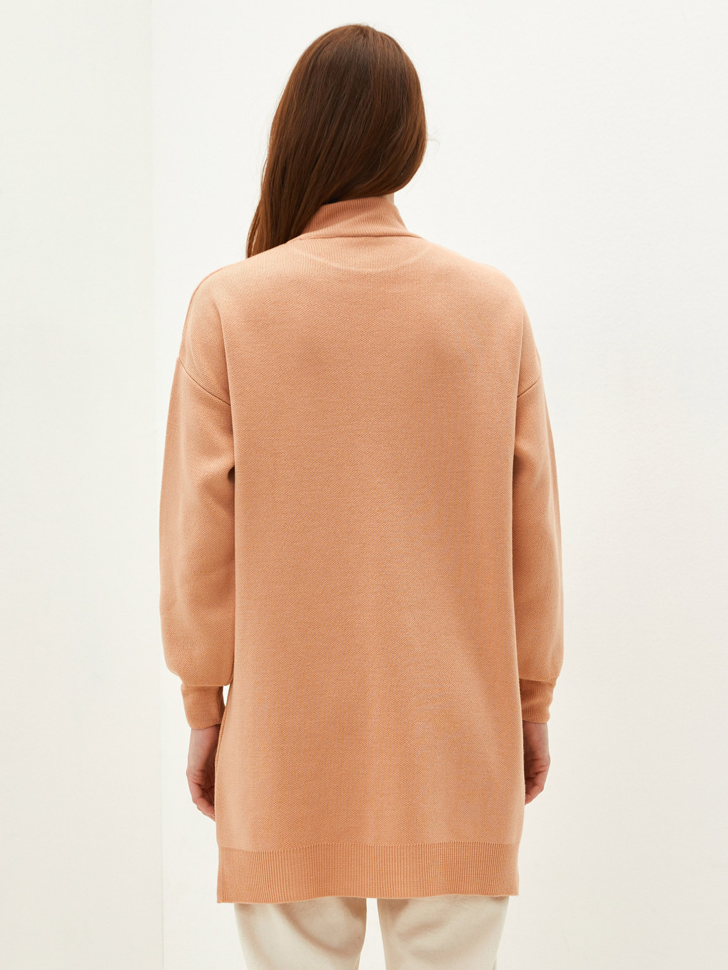 Mock Turtleneck Plain Long Sleeved Oversize Knitwear Women's Tunic-3