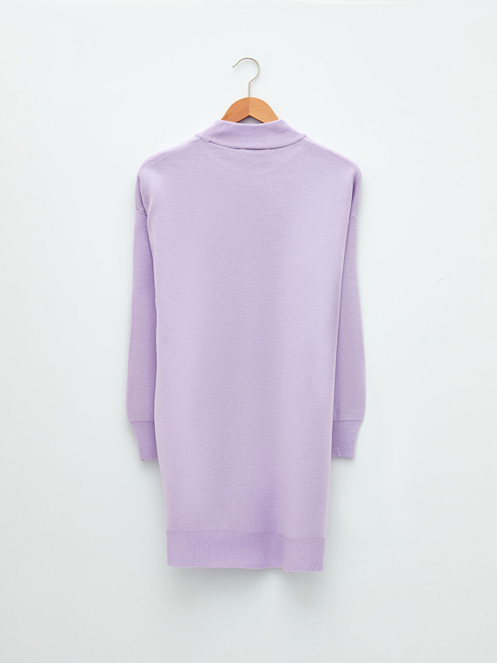 Lila Yarım Balıkçı Yaka Düz Uzun Kollu Oversize Triko Kadın Tunik-6