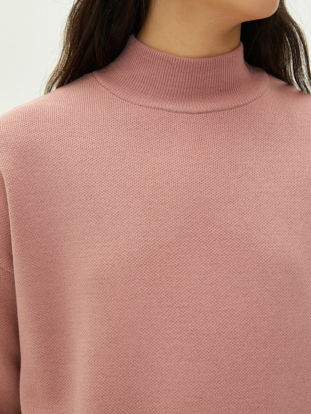 Mock Turtleneck Plain Long Sleeve Oversize Knitwear Women's Tunic-3
