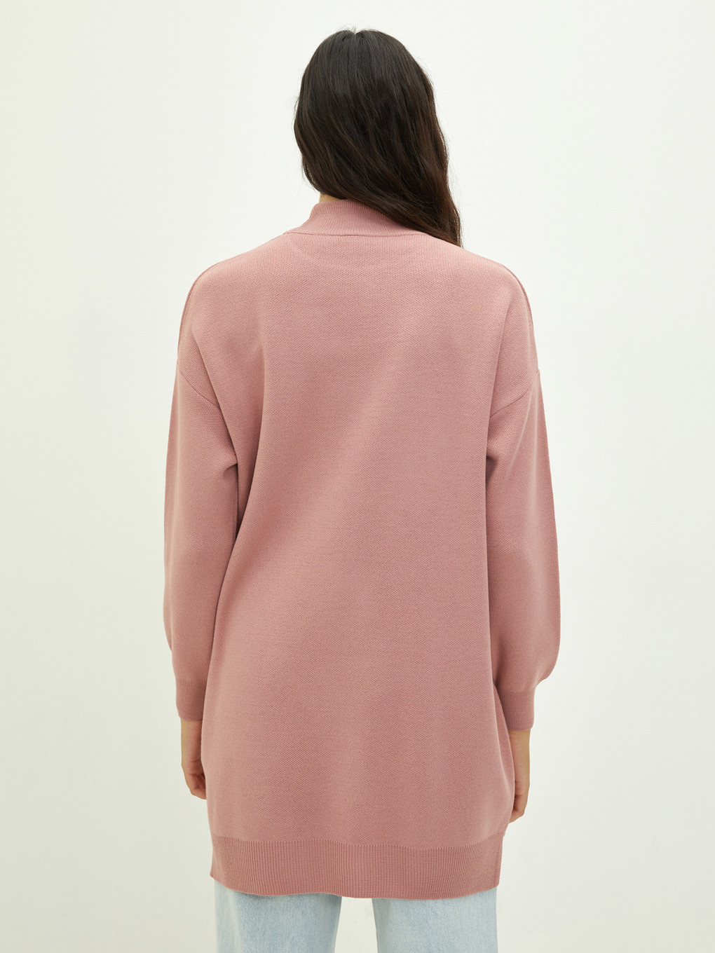 Mock Turtleneck Plain Long Sleeve Oversize Knitwear Women's Tunic-4