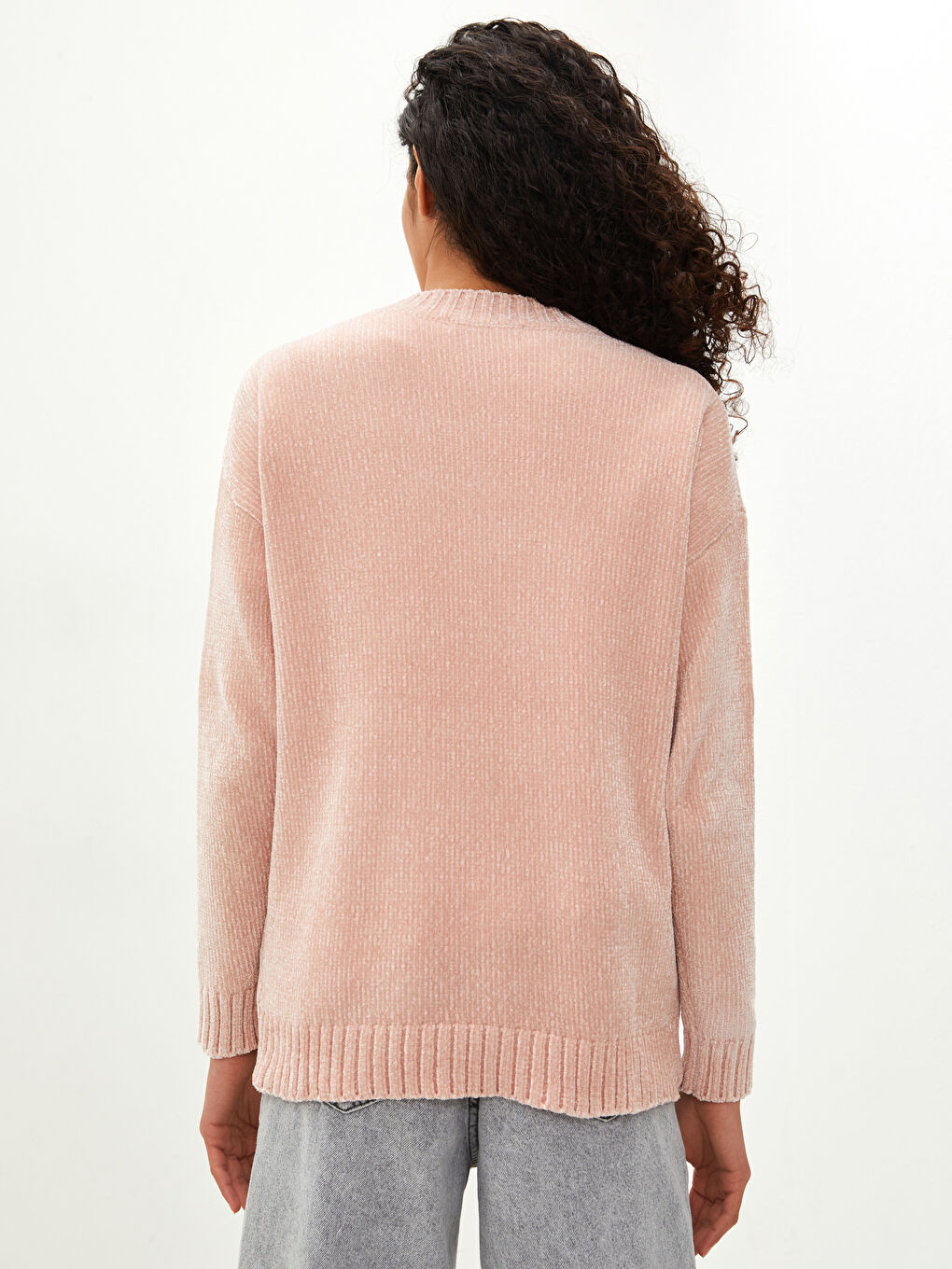 әйелдерге арналған трикотаж өрнексіз ұзын жең v жағалы жемпір-4