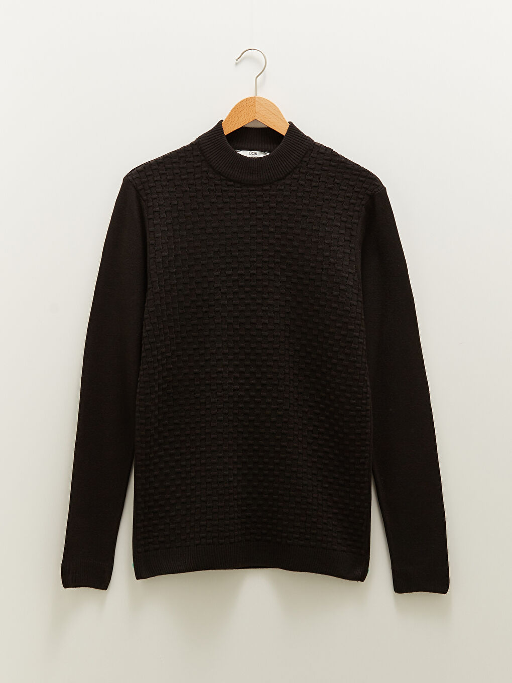 Siyah Yarım Balıkçı Yaka Uzun Kollu Desenli Erkek Triko Kazak-5