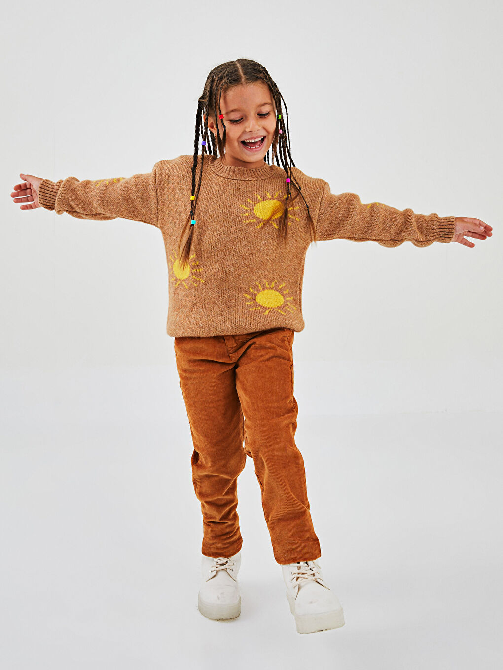 Elastic Waist Basic Velvet Girl Trousers-2