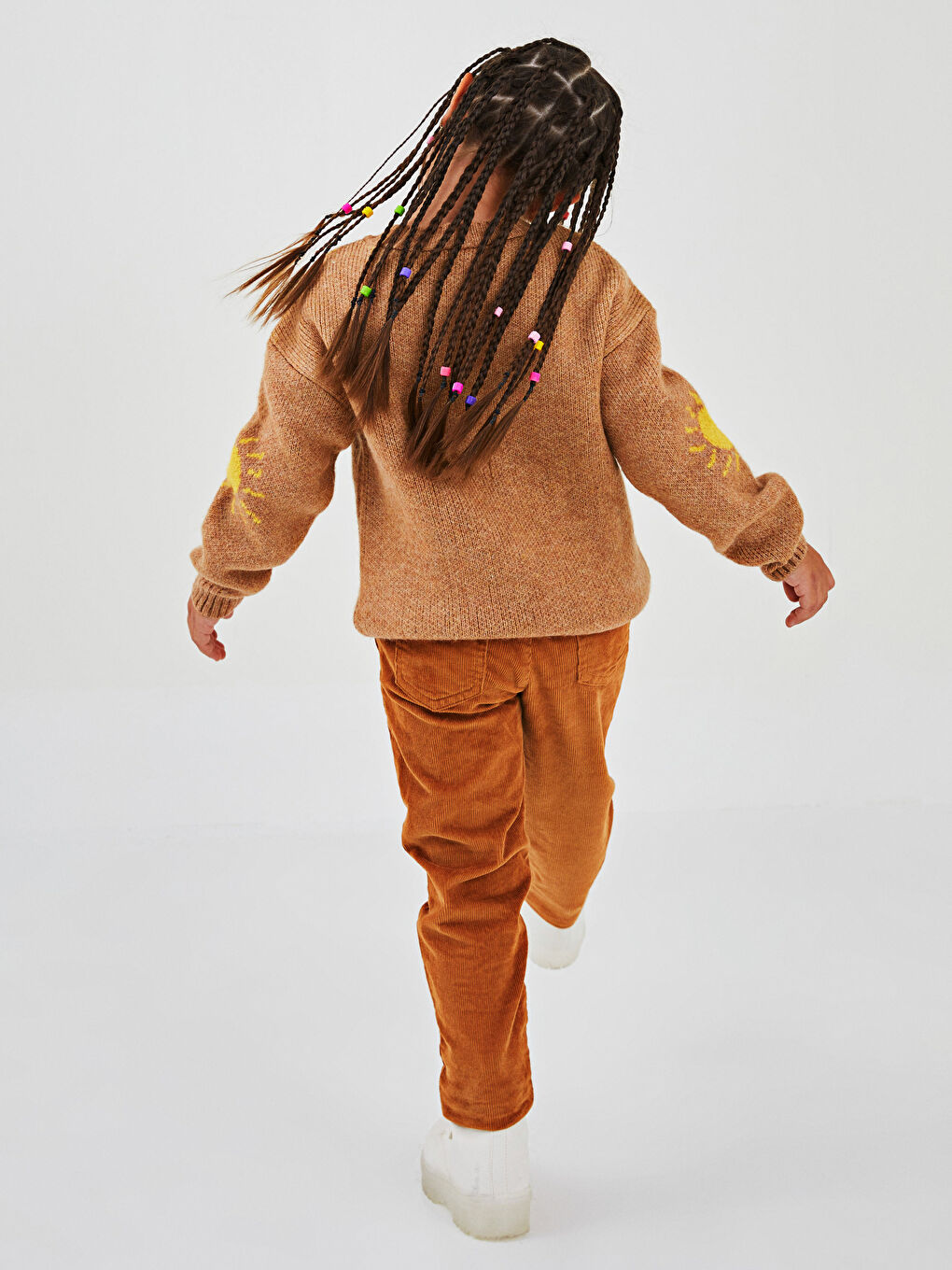 Elastic Waist Basic Velvet Girl Trousers-3