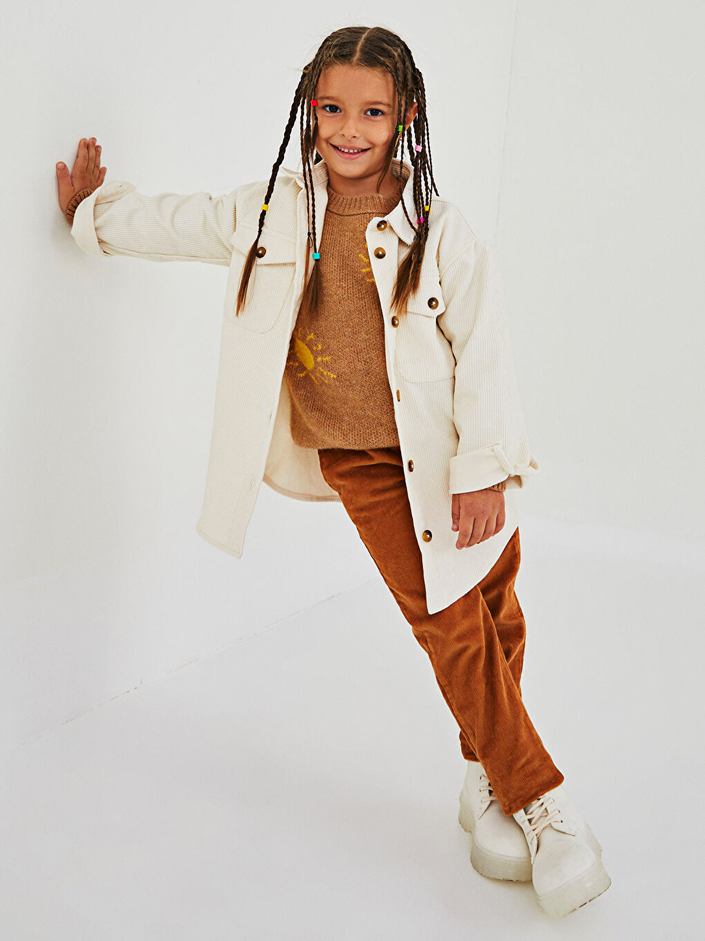 Elastic Waist Basic Velvet Girl Trousers-1