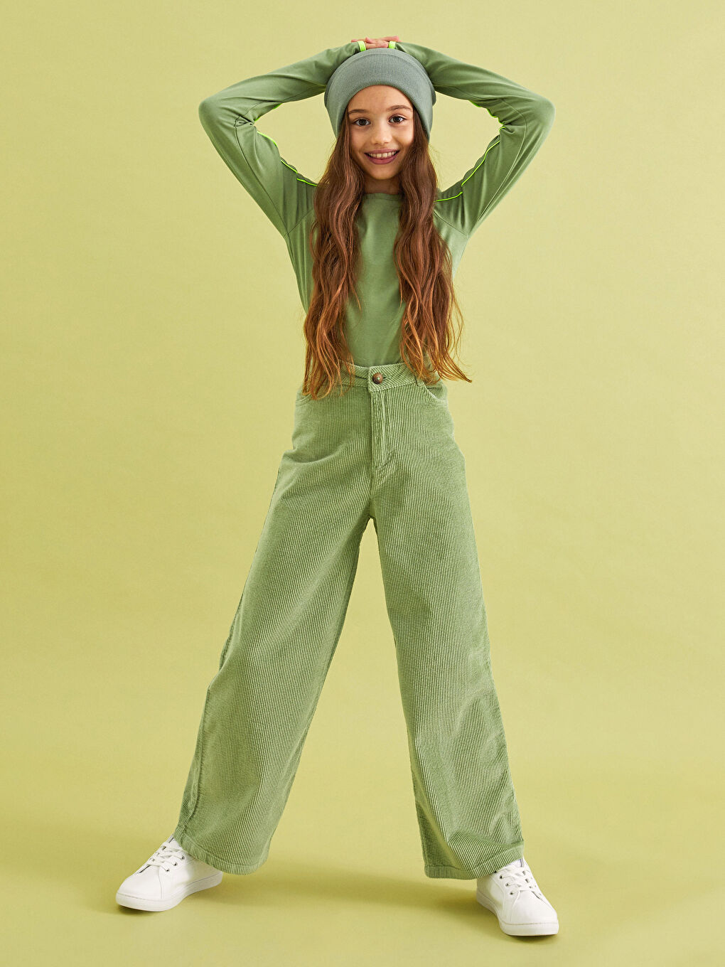 Elastic Waist Basic Bell-Bottoms Velvet Girl Trousers-1