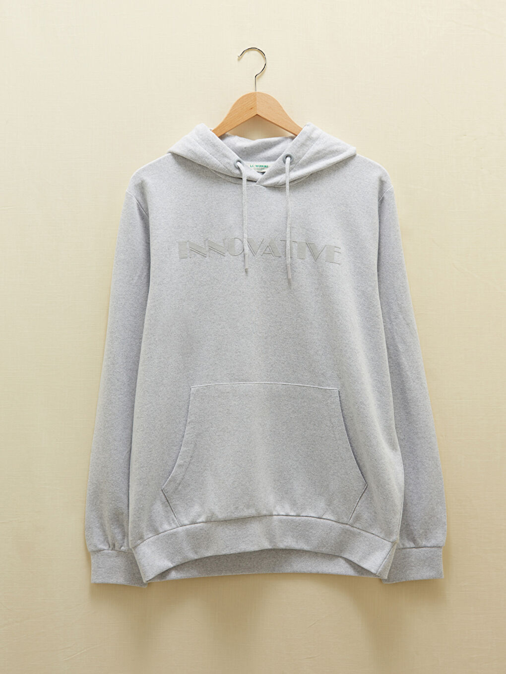 Bej Uzun Kollu Baskılı Erkek Hoodie-6