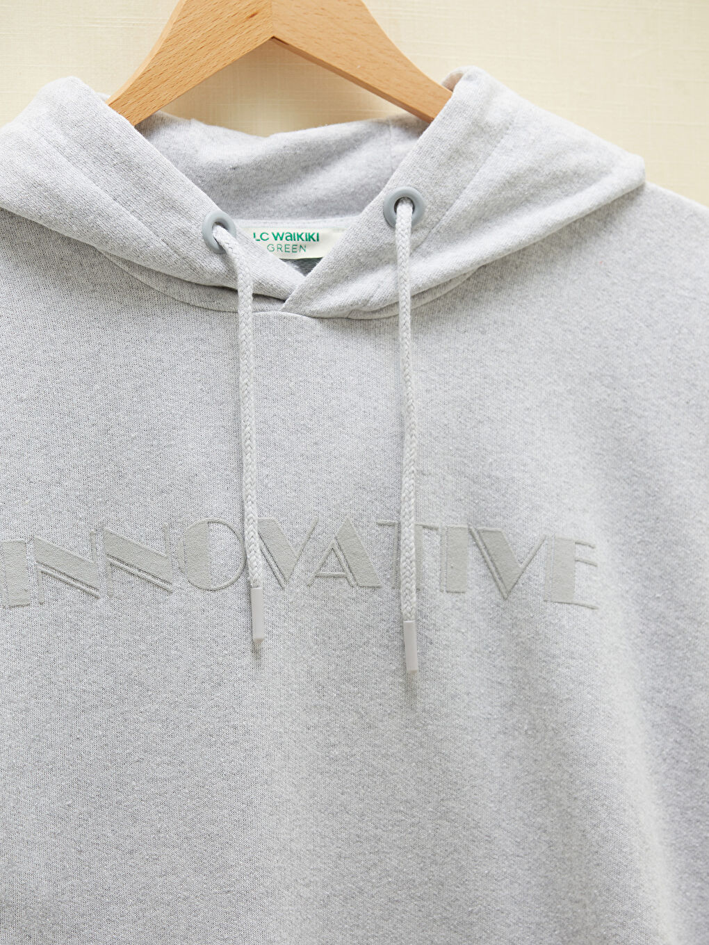 Bej Uzun Kollu Baskılı Erkek Hoodie-7