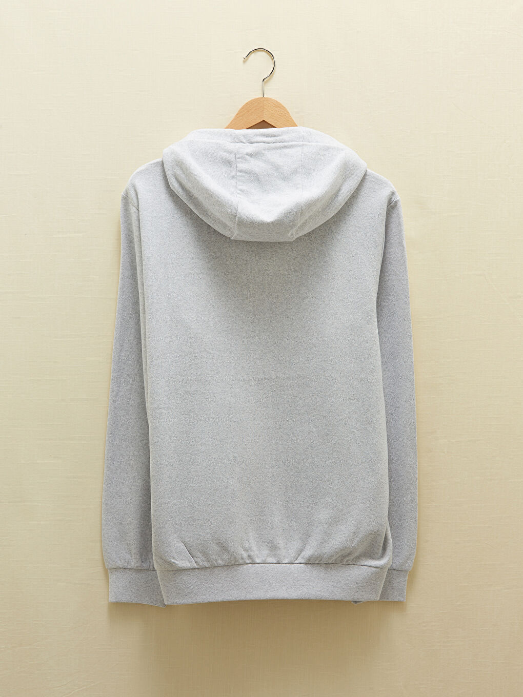 Bej Uzun Kollu Baskılı Erkek Hoodie-8