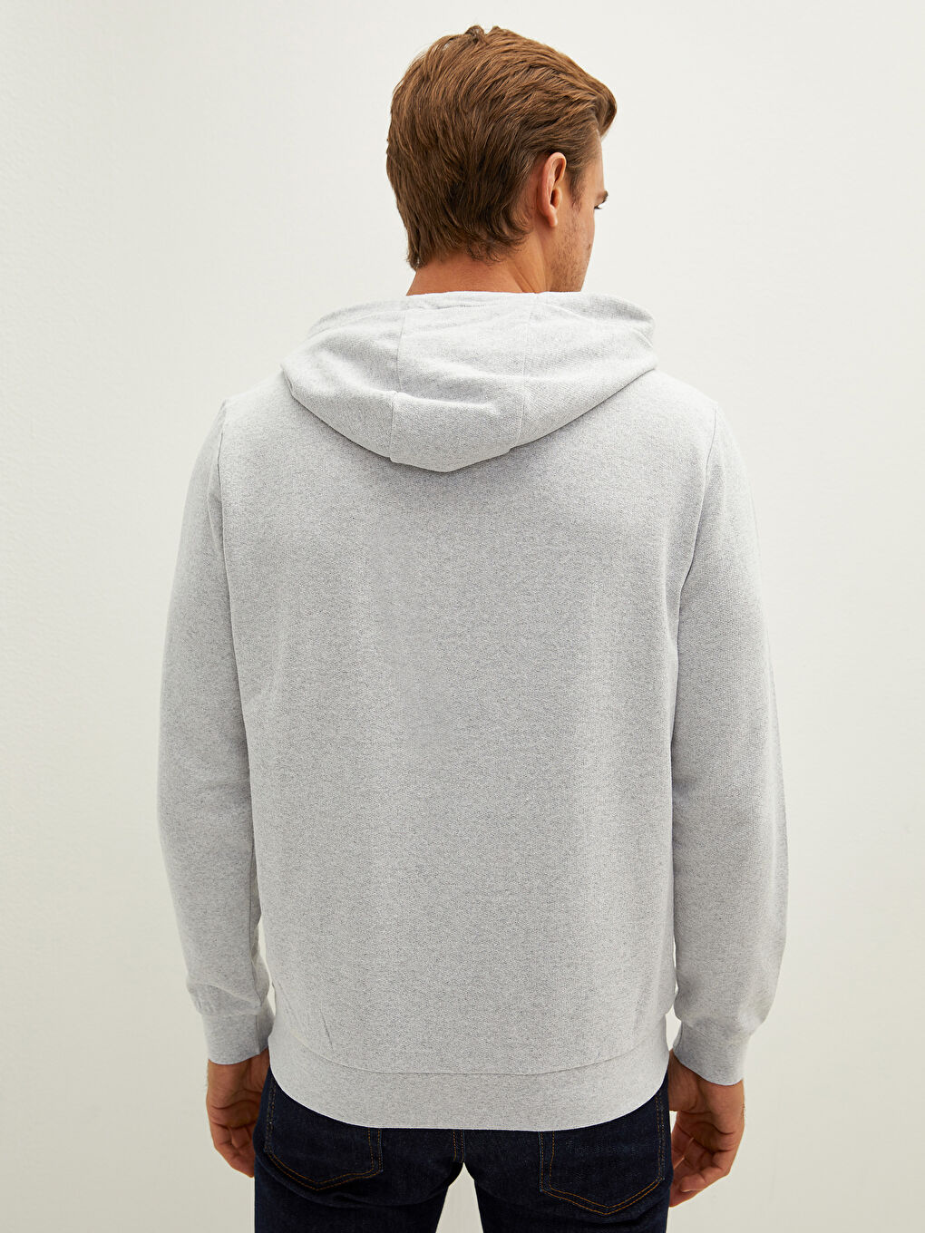 Bej Uzun Kollu Baskılı Erkek Hoodie-5