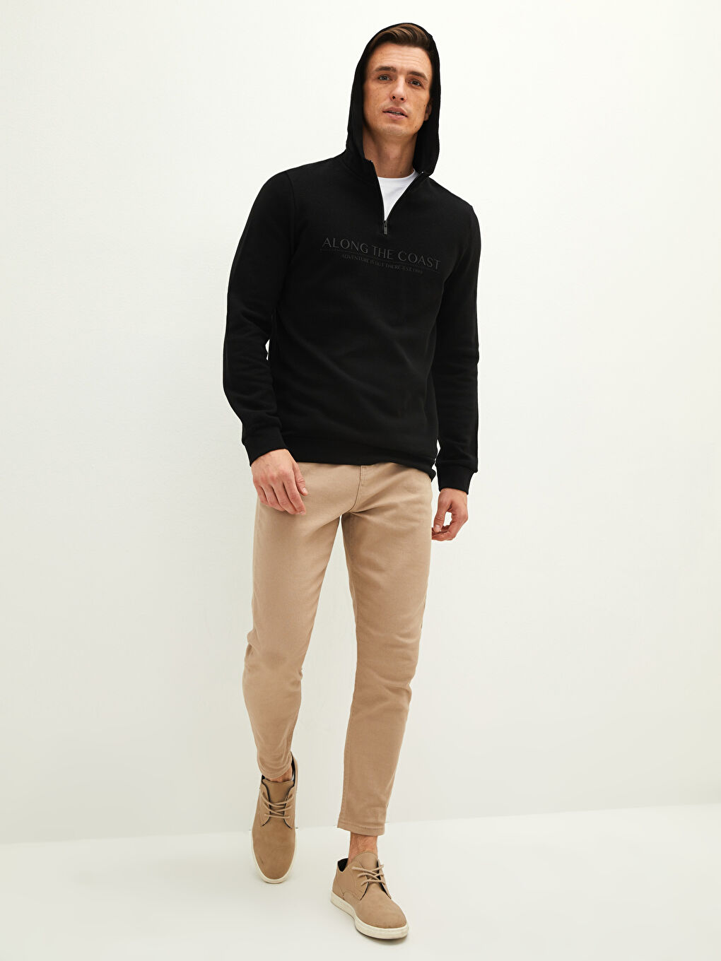 Siyah Uzun Kollu Baskılı Erkek Hoodie-2