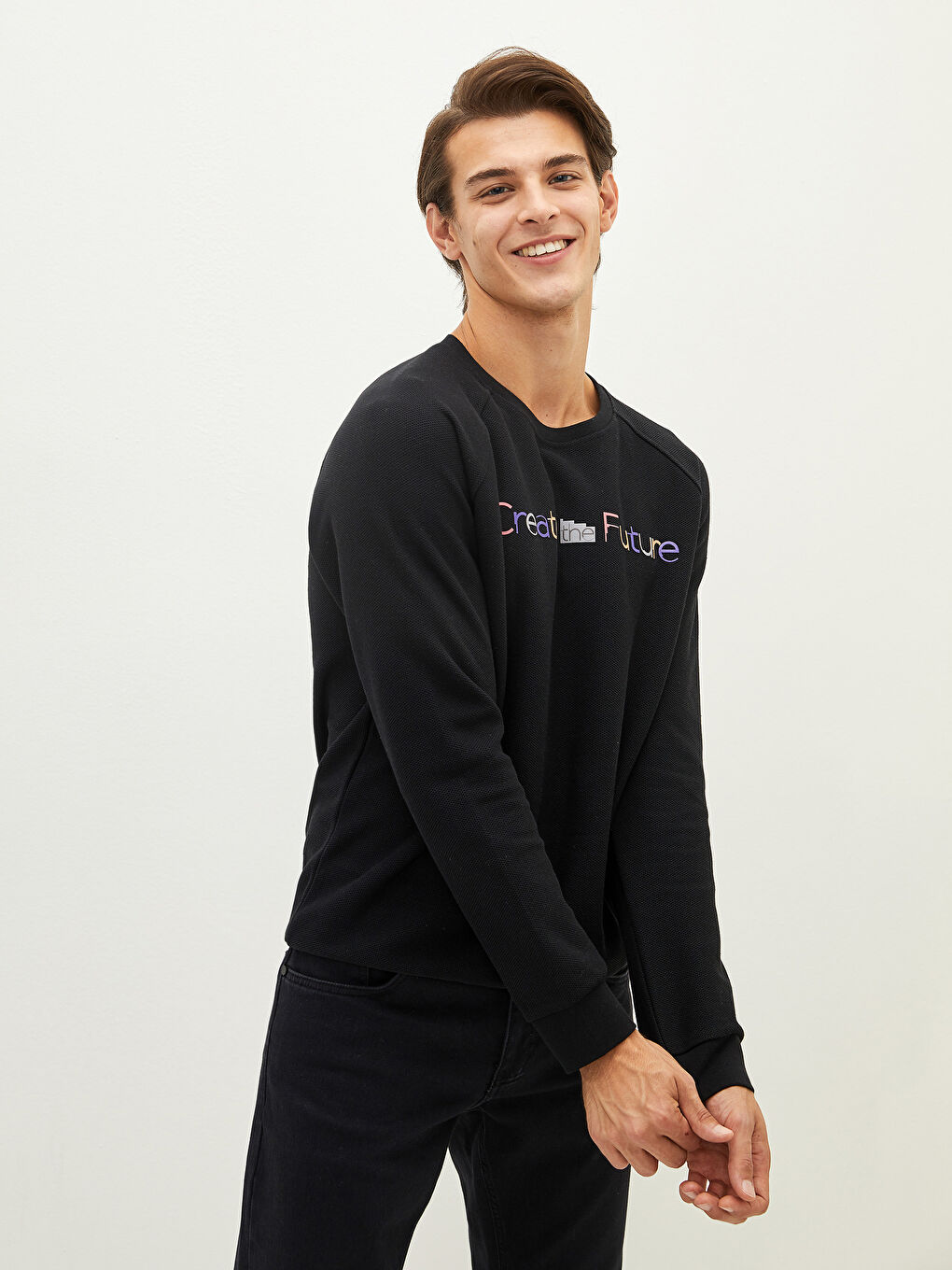 Суитшърт с кръгло деколте, дълъг ръкав, отпечатан, за мъже-1