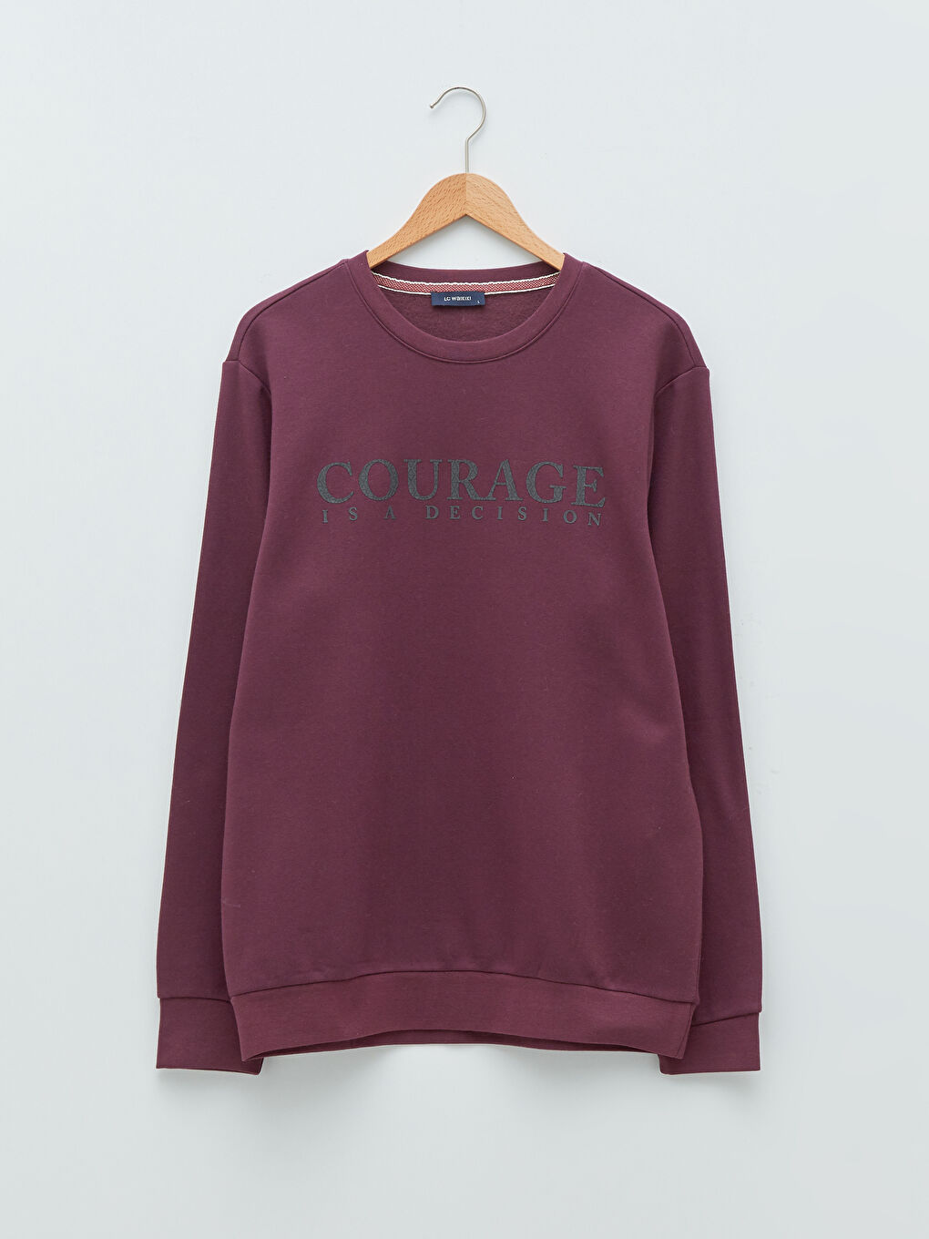 Bordo Bisiklet Yaka Uzun Kollu Baskılı Kalın Erkek Sweatshirt-5