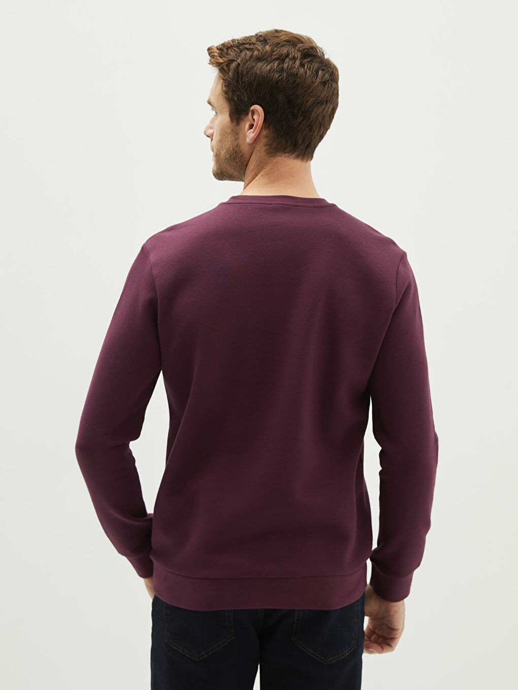 Bordo Bisiklet Yaka Uzun Kollu Baskılı Kalın Erkek Sweatshirt-4