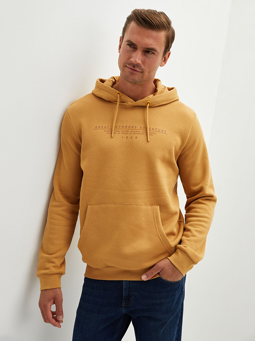 Uzun Kollu Baskılı Erkek Hoodie