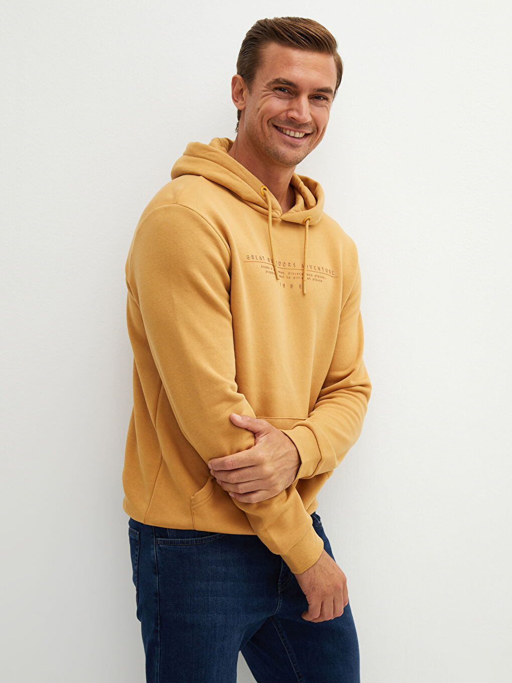 Uzun Kollu Baskılı Erkek Hoodie-3