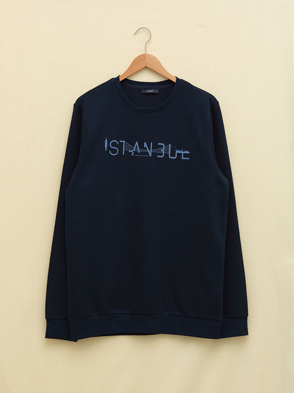 Lacivert Bisiklet Yaka Uzun Kollu İstanbul Baskılı Erkek Sweatshirt-5