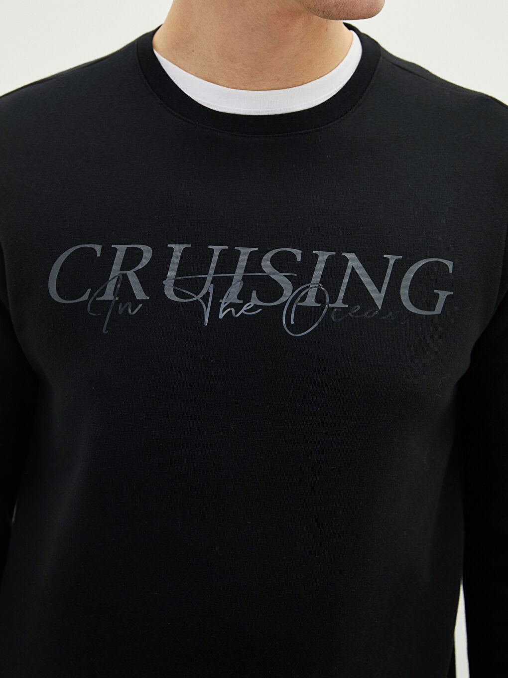 Bisiklet Yaka Uzun Kollu Baskılı Erkek Sweatshirt-2