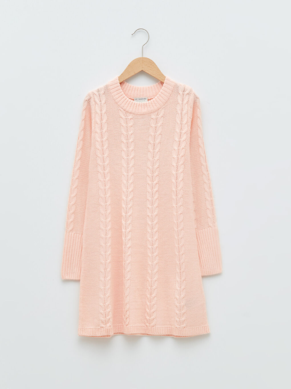 Robe en Maille Épaisse à Manches Longues pour Fille avec Col Montant et Motif Intégré