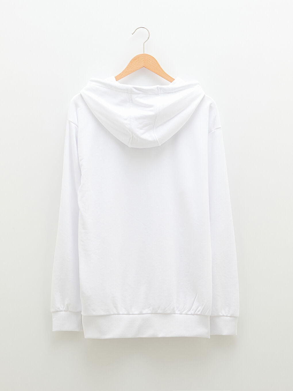 Beyaz Uzun Kollu Kalın Erkek Hoodie-11