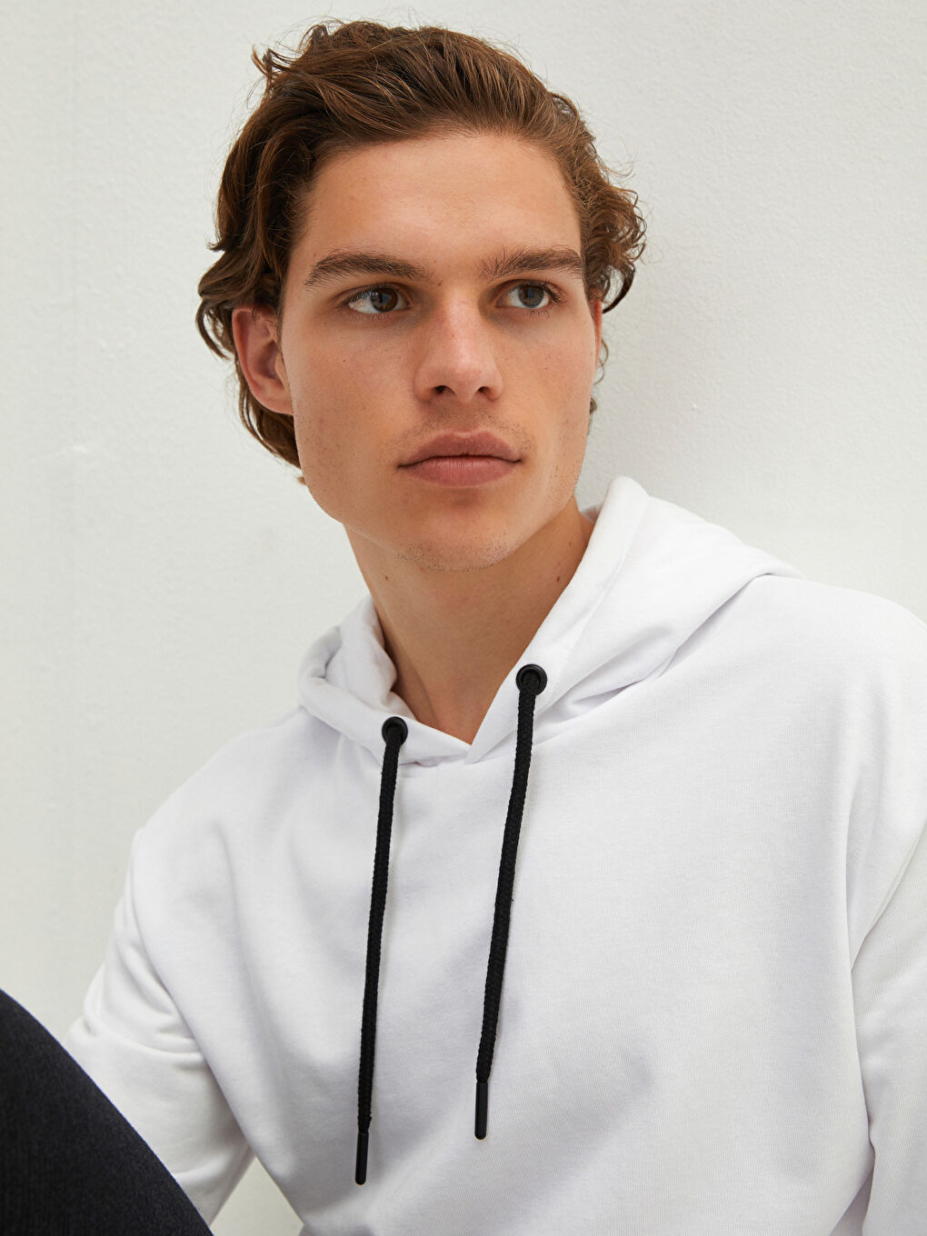 Beyaz Uzun Kollu Kalın Erkek Hoodie-7