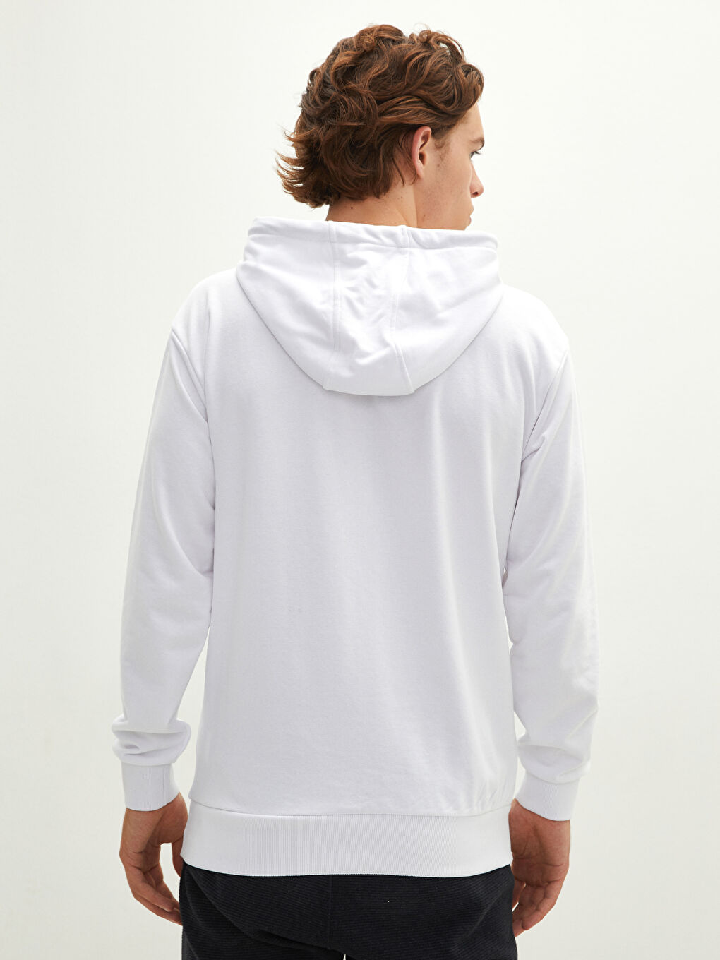 Beyaz Uzun Kollu Kalın Erkek Hoodie-9