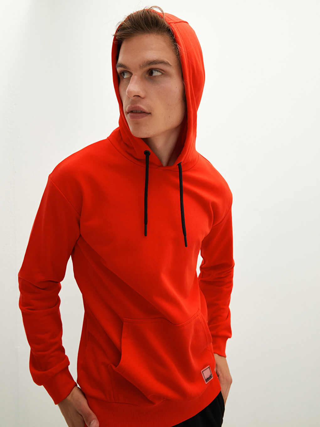 Kırmızı Uzun Kollu Kalın Erkek Hoodie-5