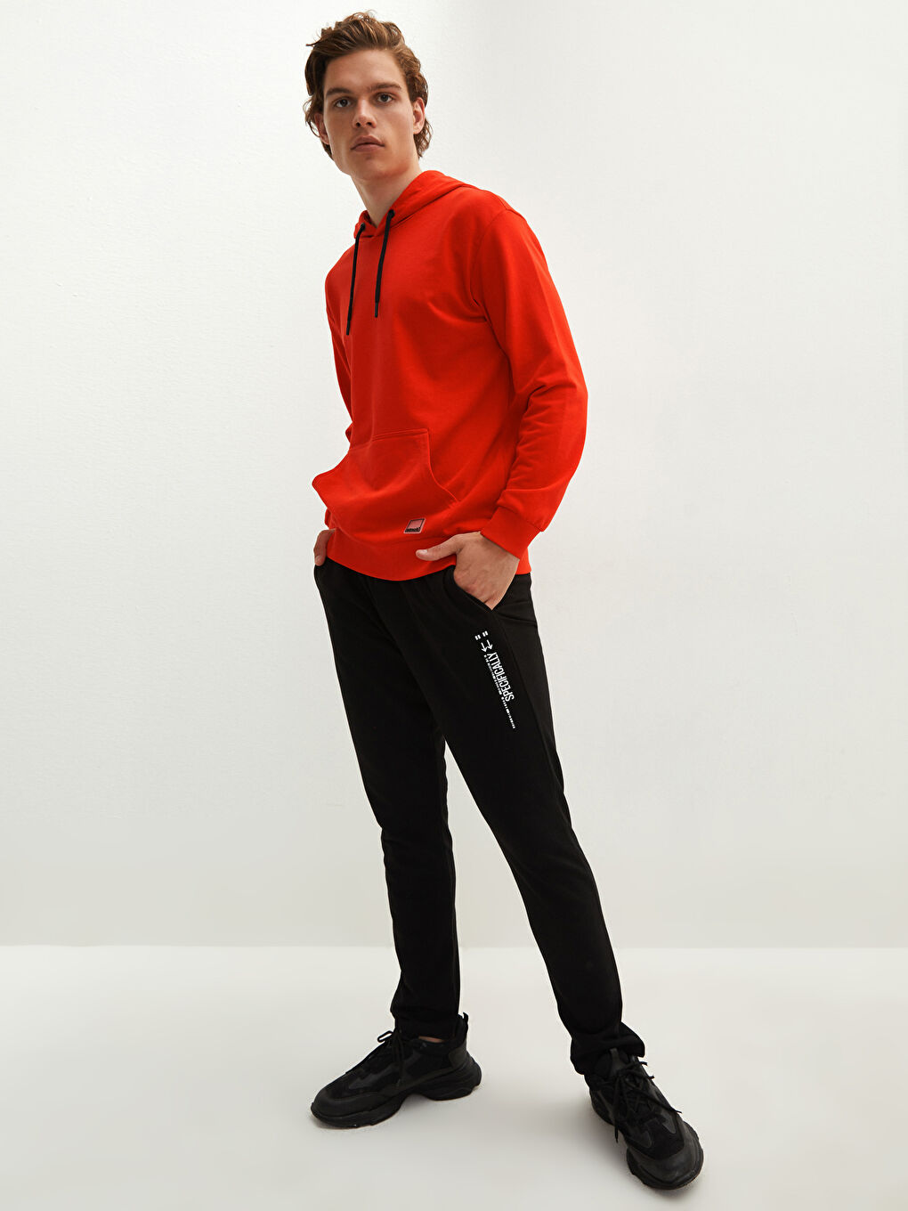 Kırmızı Uzun Kollu Kalın Erkek Hoodie-7