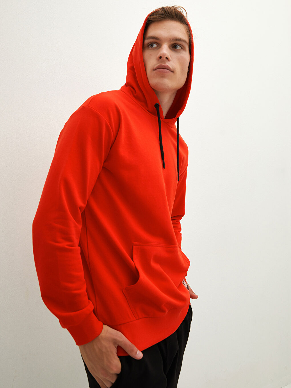 Kırmızı Uzun Kollu Kalın Erkek Hoodie-1