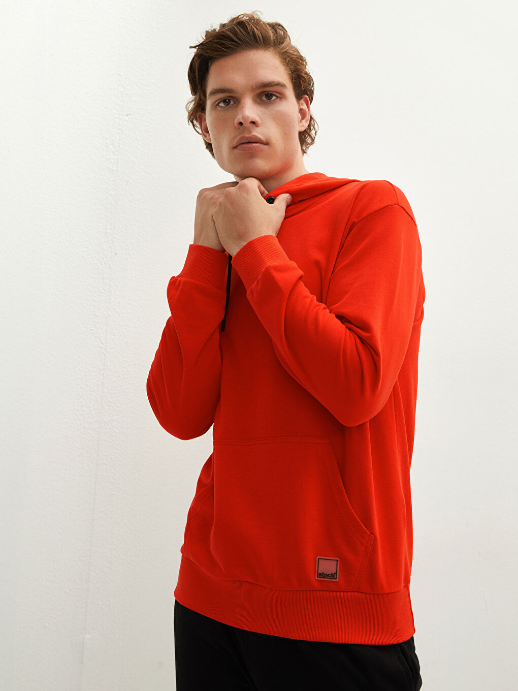 Kırmızı Uzun Kollu Kalın Erkek Hoodie-3