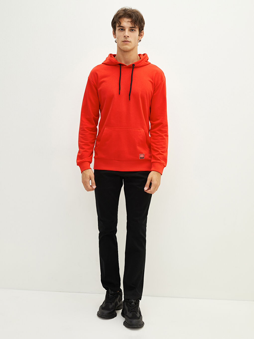 Kırmızı Uzun Kollu Kalın Erkek Hoodie-4