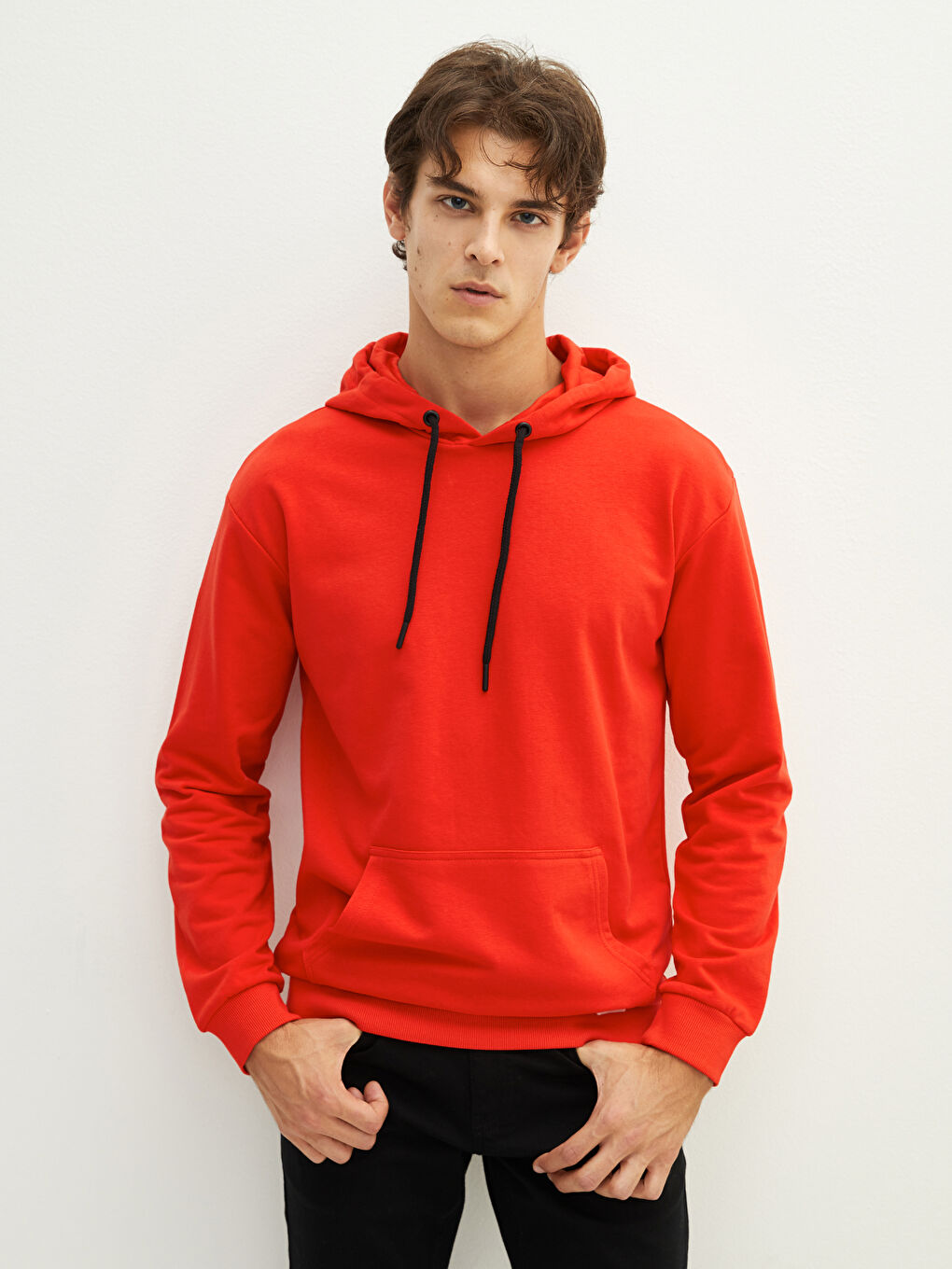 Kırmızı Uzun Kollu Kalın Erkek Hoodie