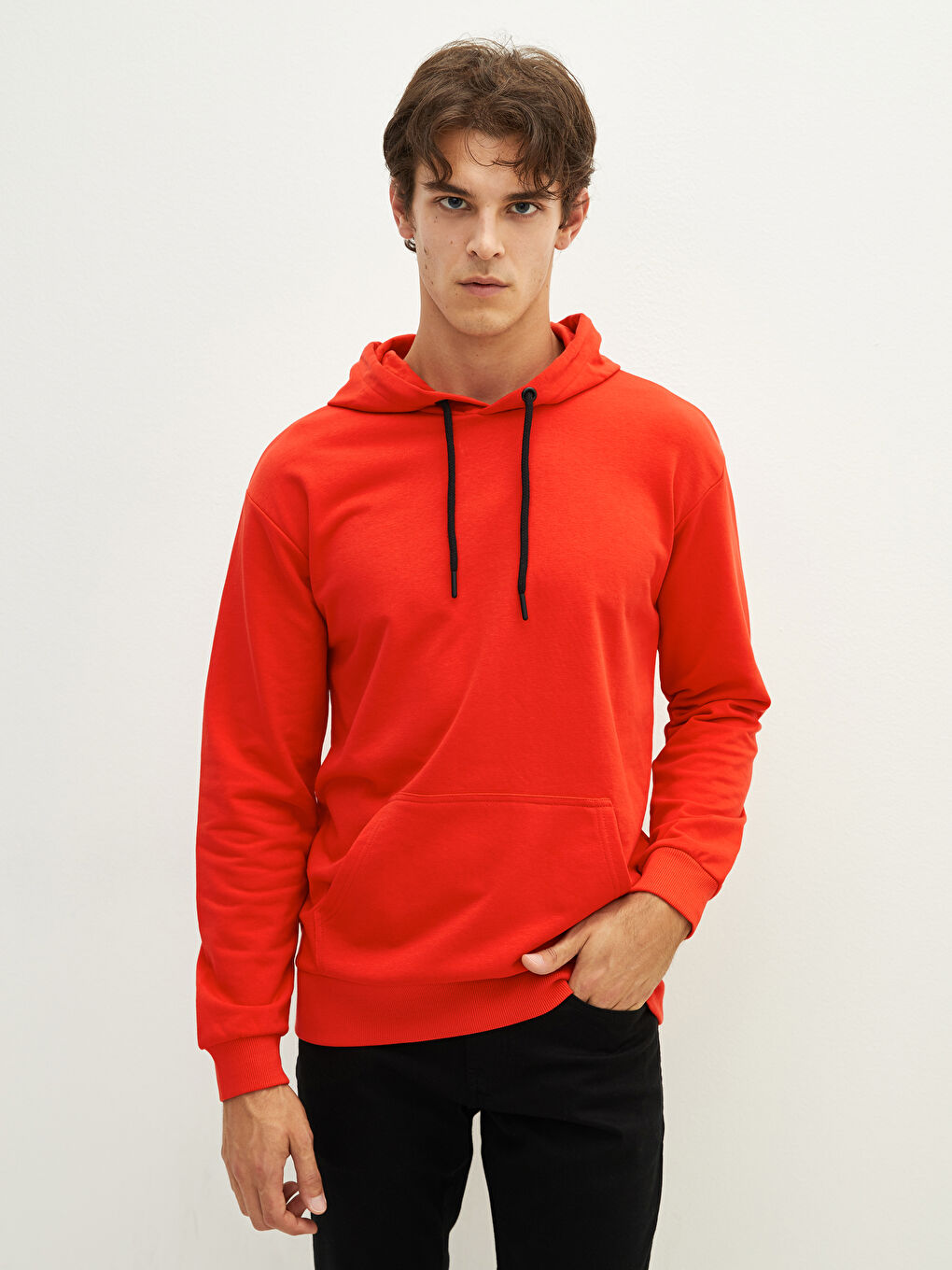 Kırmızı Uzun Kollu Kalın Erkek Hoodie-2