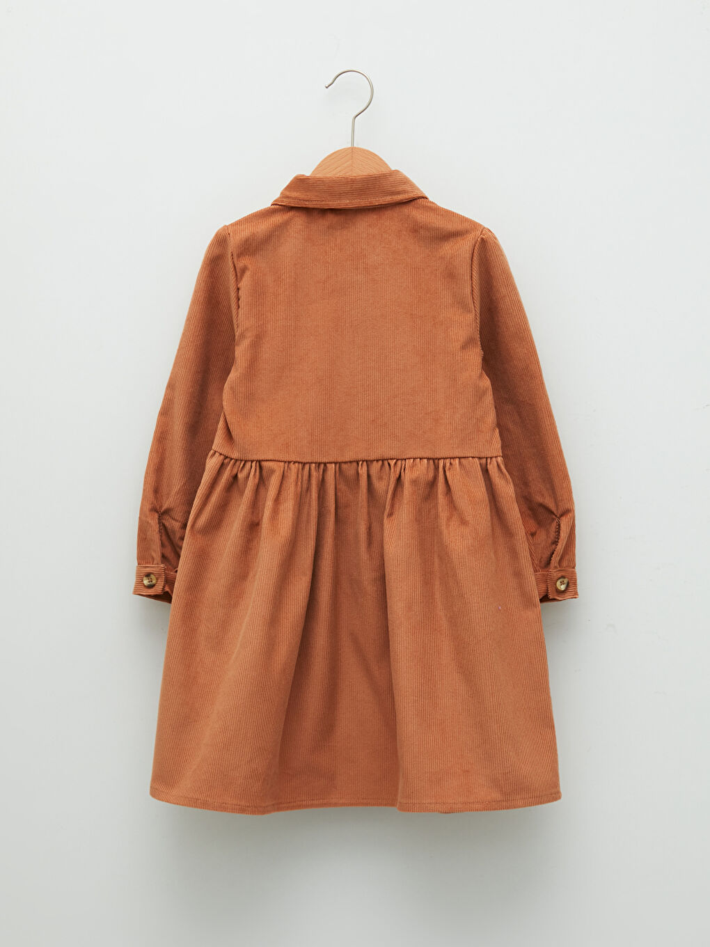 LCW Kids Shirt Collar Basic Long Sleeve Velvet Girls Dress -W12382Z4-GPH