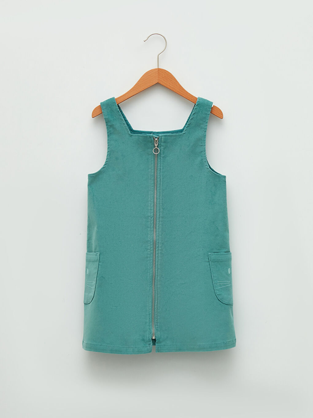 Square Neck Embroidered Strappy Velvet Girl Bib and Brace Dress