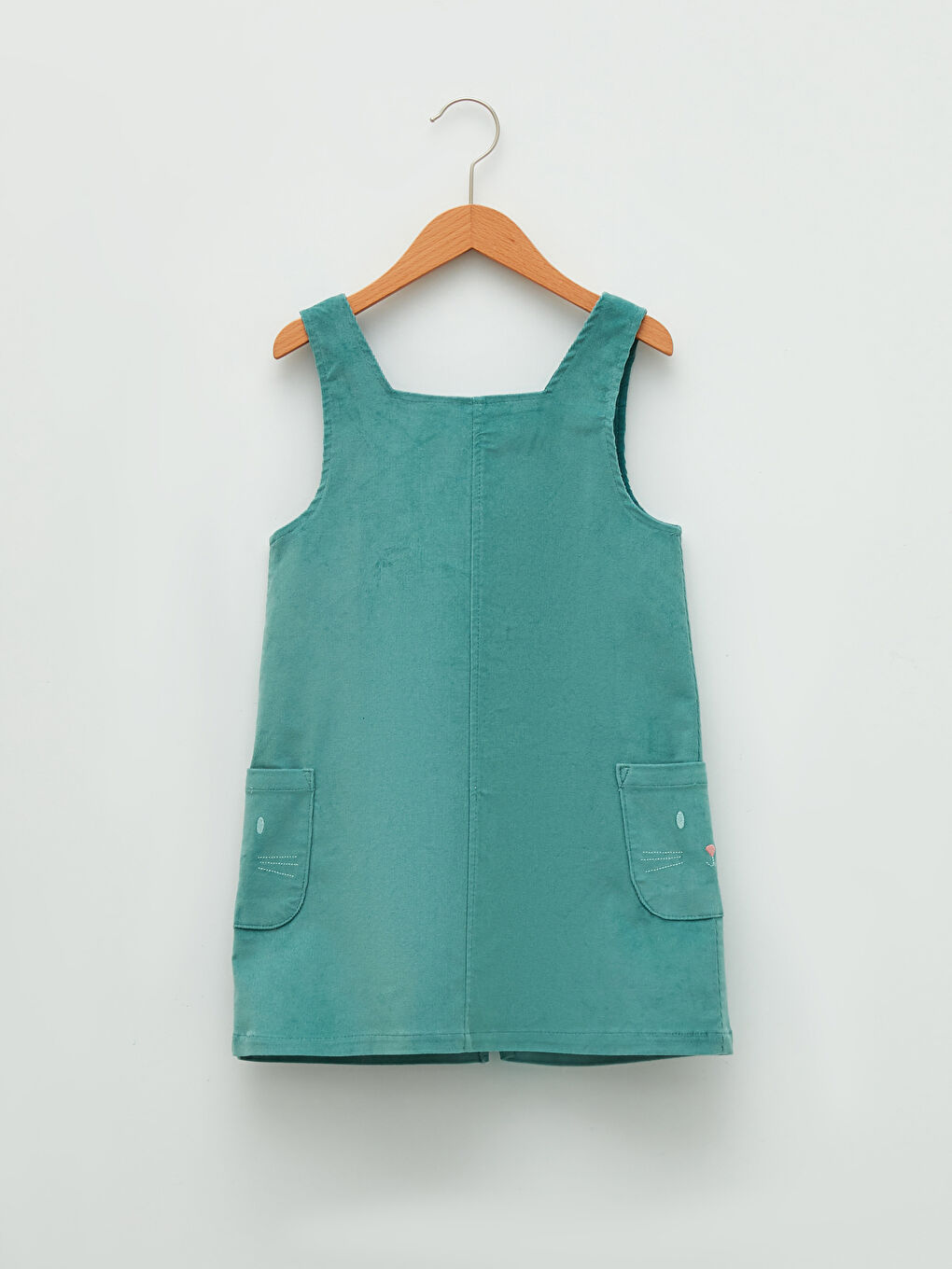 Square Neck Embroidered Strappy Velvet Girl Bib and Brace Dress-1