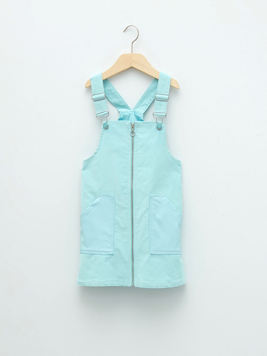 Mavi Kare Yaka Basic Askılı Kız Çocuk Salopet Elbise