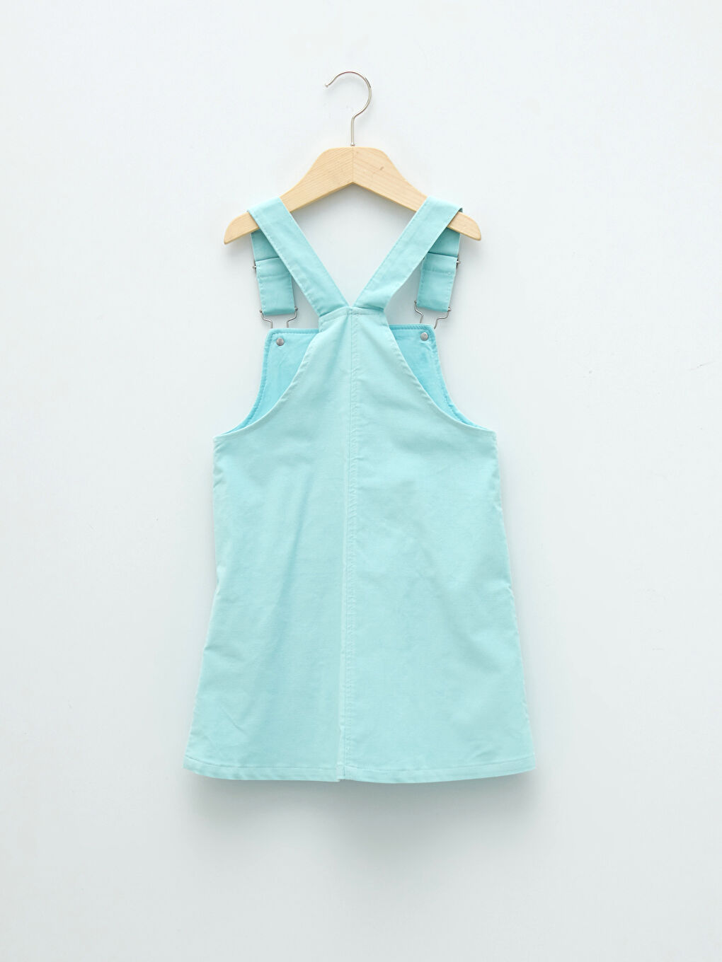 Mavi Kare Yaka Basic Askılı Kız Çocuk Salopet Elbise-1